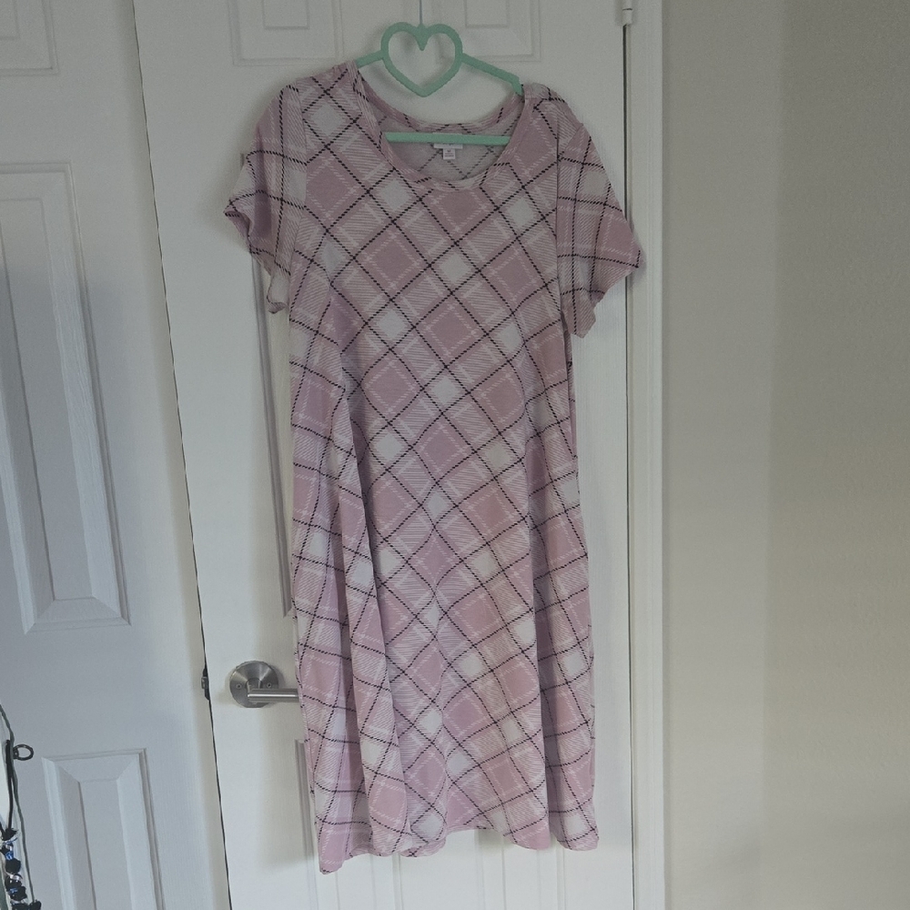 LuLaRoe Pink Plaid Jessie Swing Midi Dress- Med